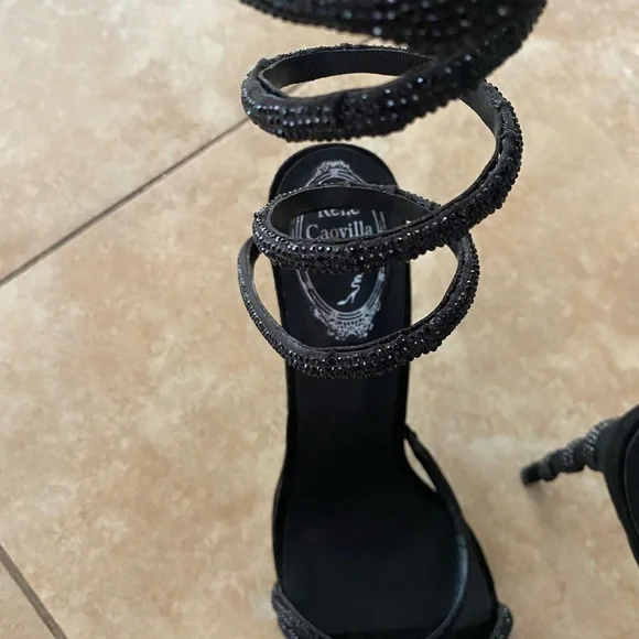 Rene Caovilla Black Crystal Margot Snake Wrap Heels EU Size 40 US Size 9 - Picture 10 of 16